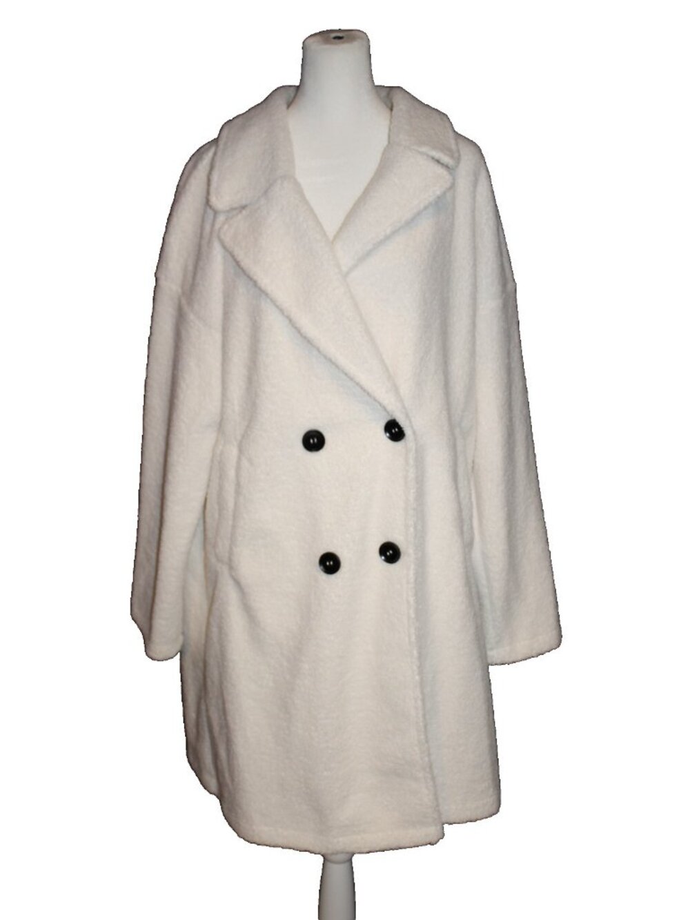 BTFBM Women's Off White Mid Length Button Front Over Coat Size XL NEW
